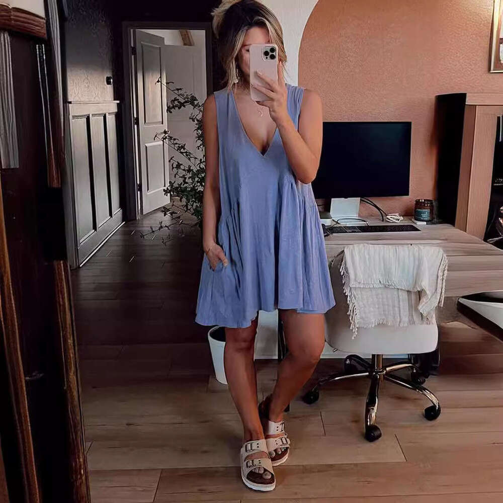 Retro Popular Ventilation Versatile Fashion Womens 2024 New Tiktok Casual Vest Pocket Pleated Dress Fishtail Dress Autumn Dress Women Novelty Sexy Lac