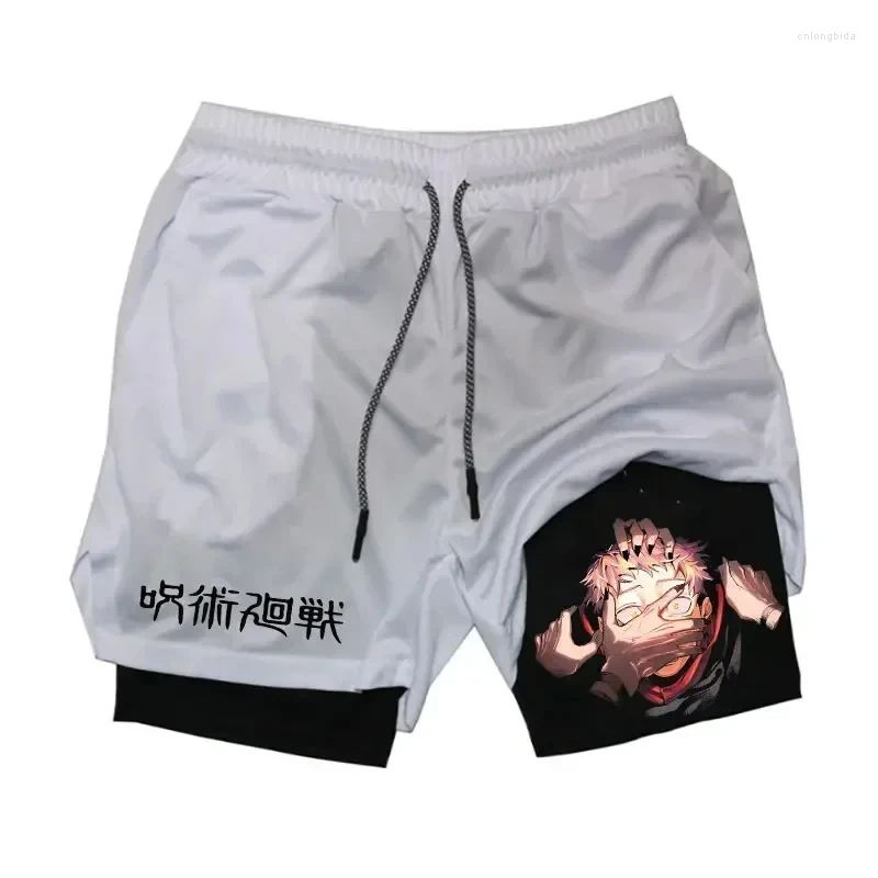 Mens Shorts Anime 2 In 1 Quick Drying Breathable Summer Gym Pocket Running Workout Fitness Basketball Sportswear M-3XL