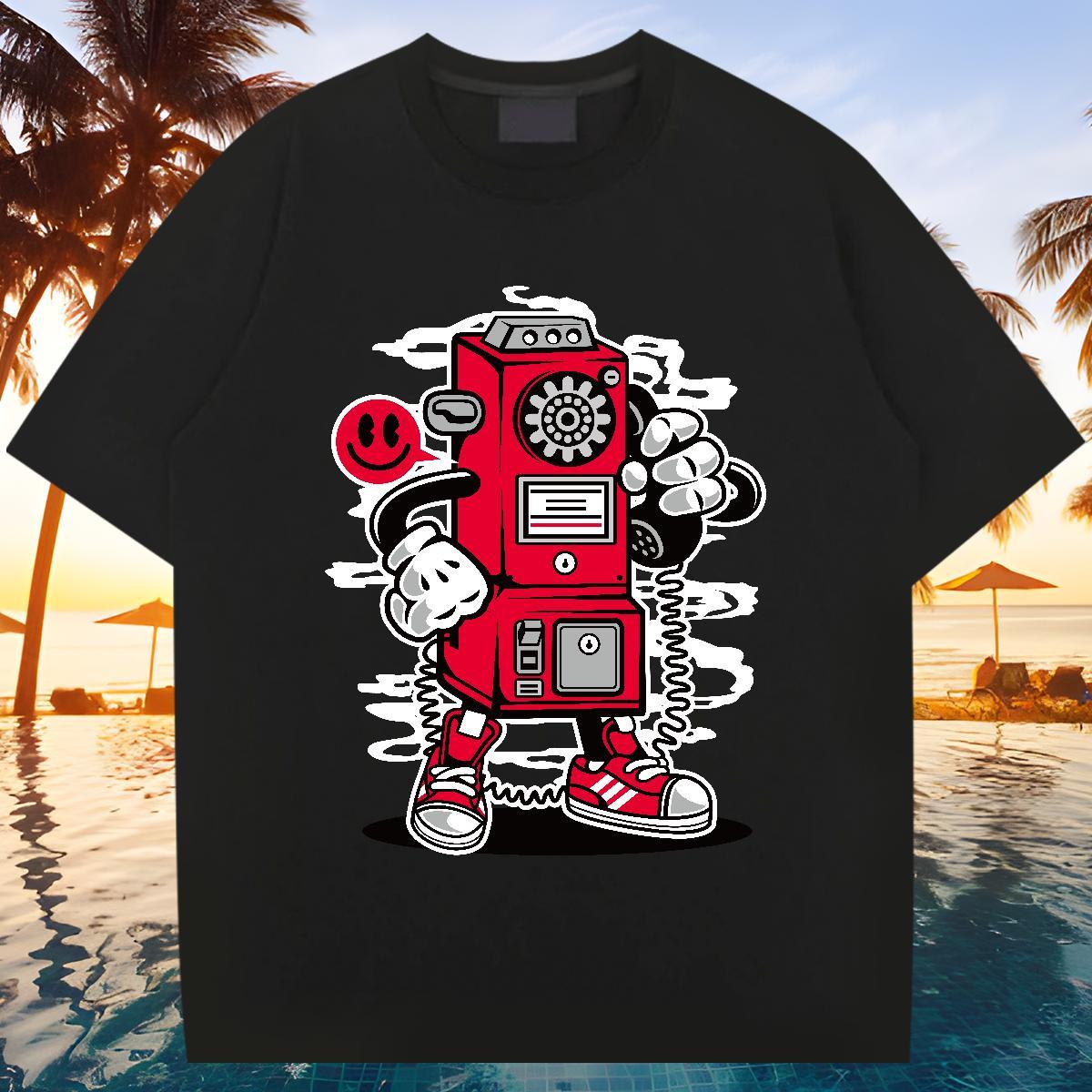 Fashion Men T Shirts robot Tshirts 100% Cotton 230g Summer Casual Unisex Plus Size Custom Breathable Crew Neck Men Tees
