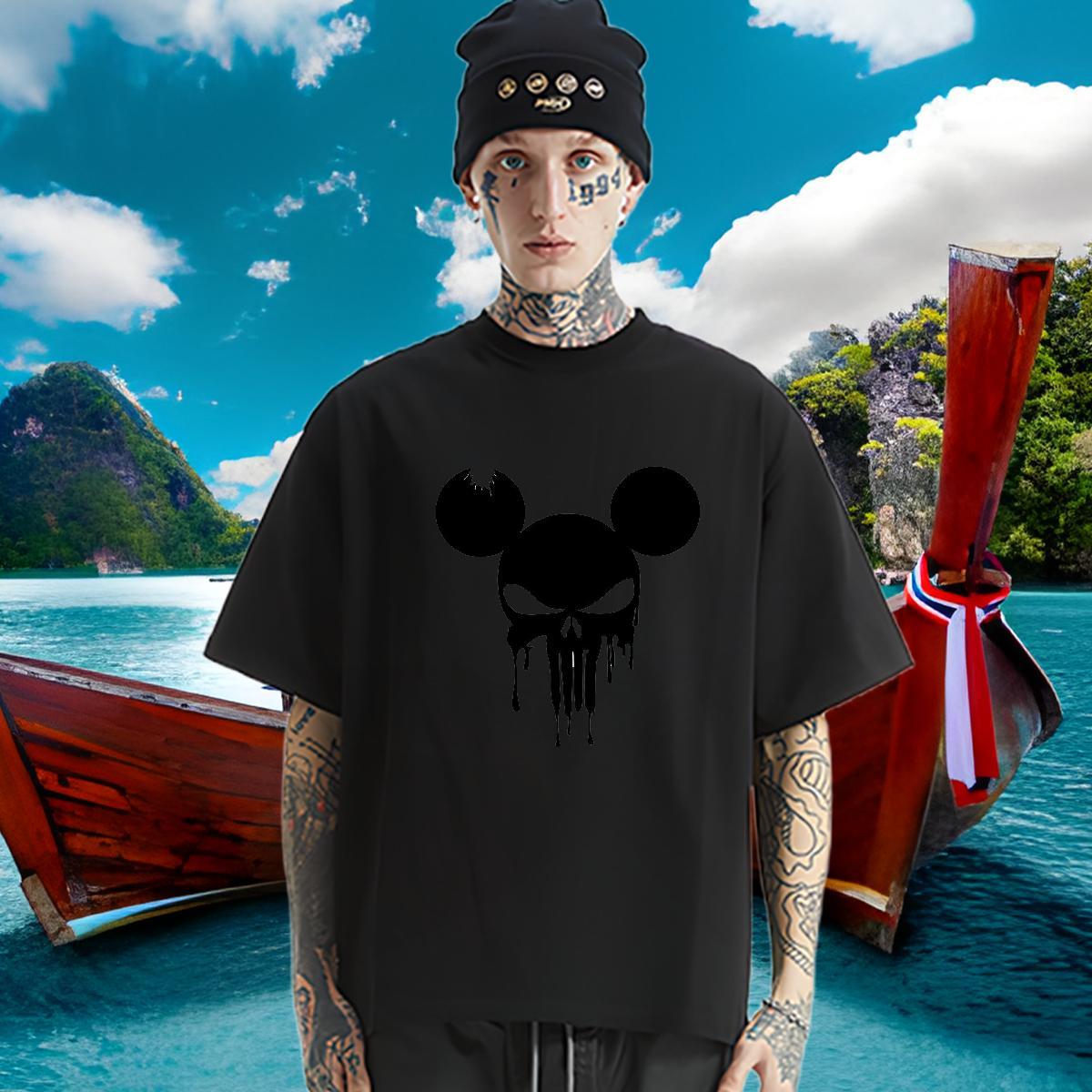 2024 Men T Shirts skull Polos 230g 100% Cotton Anime Printing Street Loose White Plus Size O-Neck Short Sleeve Mens Tshirts
