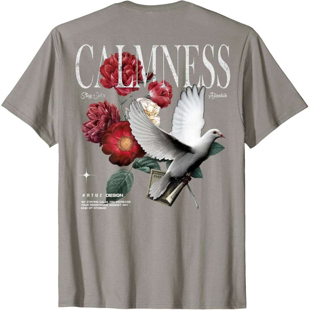 25ss Casual T shirt for Mens Womens CALMNESS Hip Hop Peace dove Back Print Streetwear T-Shirt Shirts Tshirt Graphic Tee Tops Clothes Short sleeve Free
