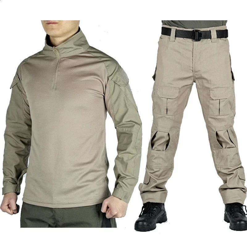 Mens Outdoor Sets Quick Drying Multiple Pockets Shirts Wear Resistant Cargo Pants Training 2 Pieces Set Male 240812