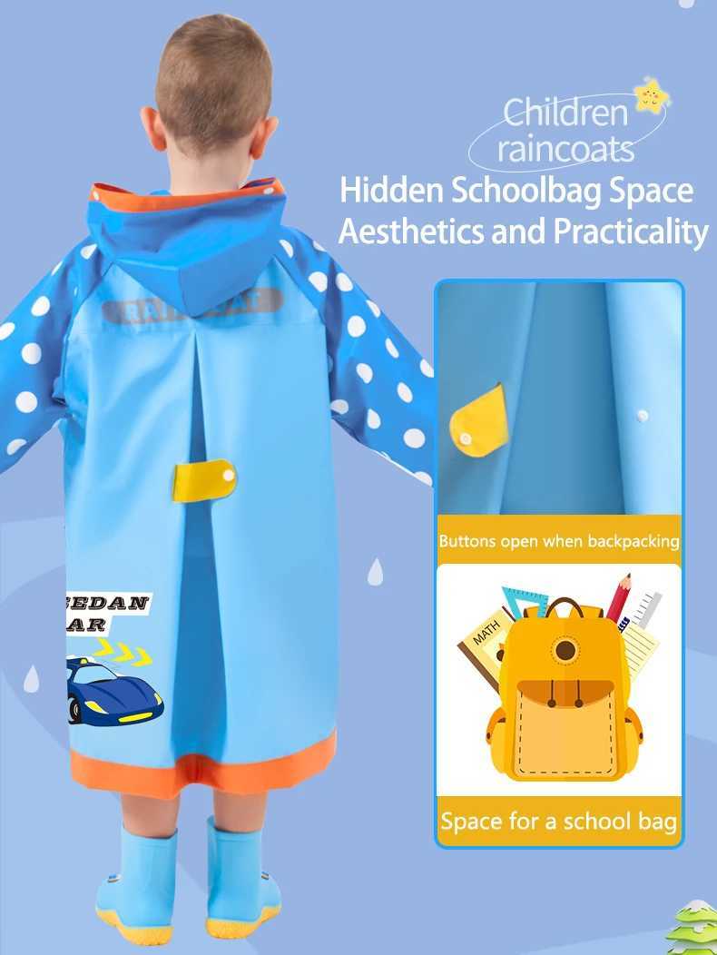 2024 Kids Rain Coat Children Raincoat Non-Disposable Rainwear Full Body Waterproof with Schoolbag Space Primary School Raincoat Y240813