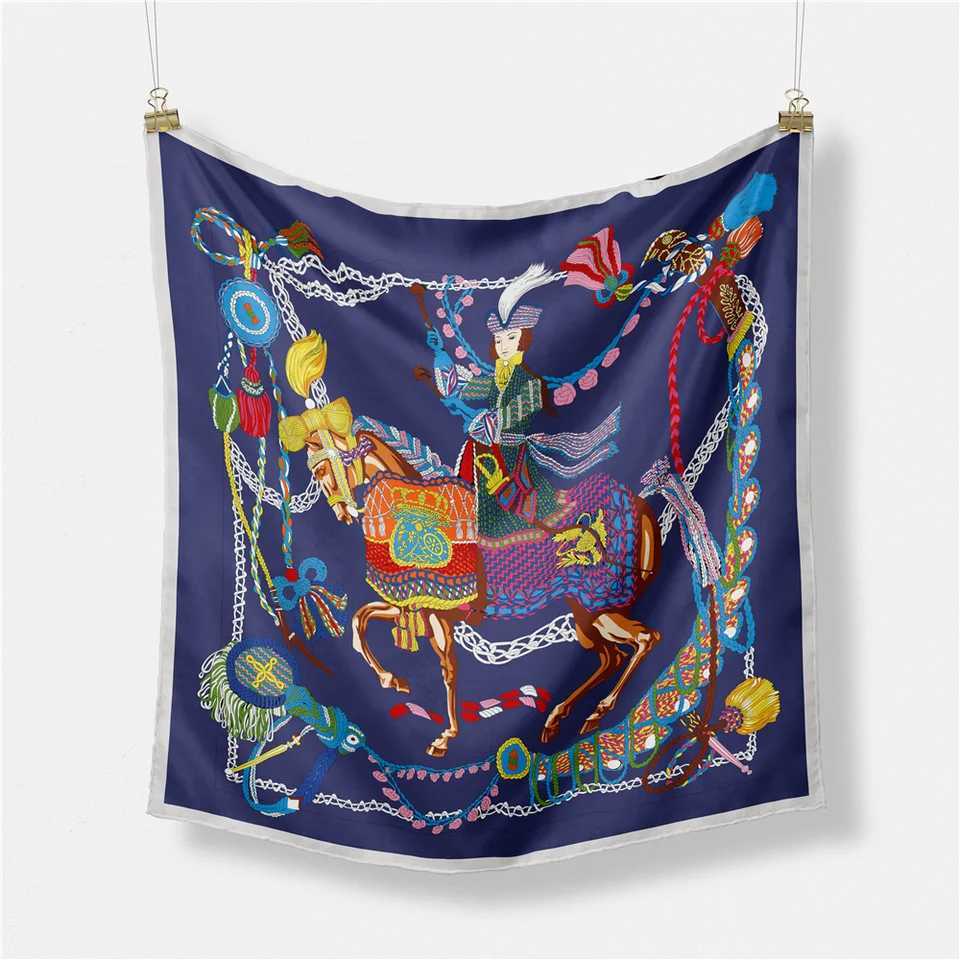 Twill silk scarf womens tassel horse print square scarf bandage small headband silk founder ladys tie headband collar W240810