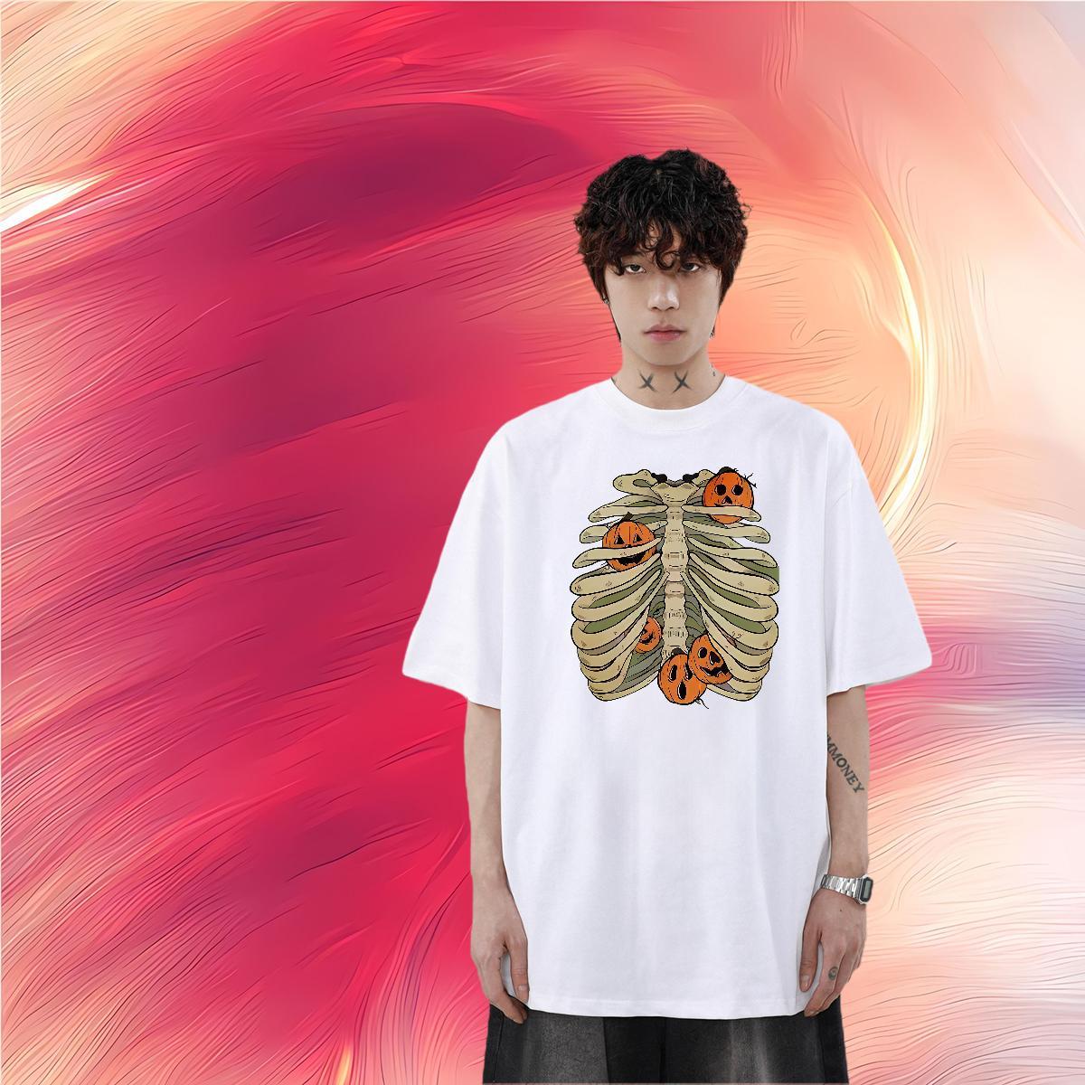 Customized Men T Shirts pumpkin Tees Shirts 230g Cotton Beach Loose Fit Custom Printed Pure Cotton Men Clothes T-Shirt