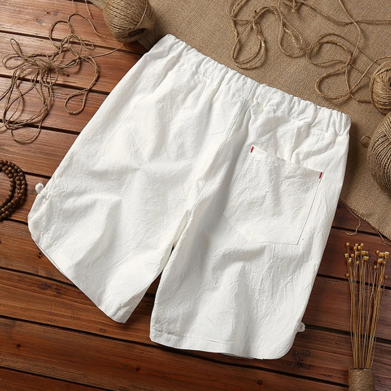 Summer Loose Mens Casual Shorts Men Hip Hop Short Pants Cotton Linen Breathable Drawstring Shorts Plus Size Male Shorts 240812
