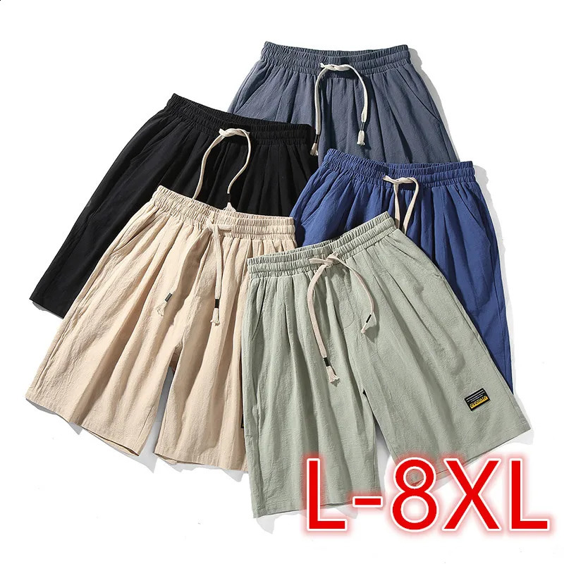 casUAl Shorts for Men Linen Pants Plus Size 8XL PantAlones cortos Hombre Big Size Beach Pants Gym Shorts 240812