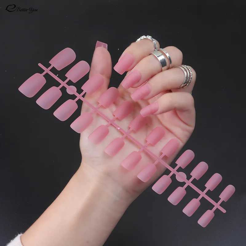 Solid color rectangular head frosted craft patch wear-resistant nail piece semi-finished fake nail multi-color strip fake nail W240810
