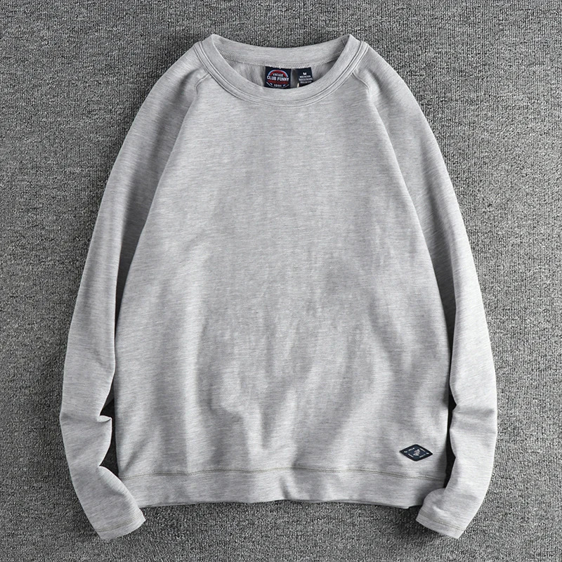 Autumn American Retro 280G Long Sleeve O-neck Solid Color T-shirt Mens Simple 95% Slub Cotton Washed Loose Youth Casual Tops 240812