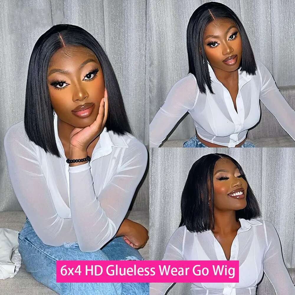 Straight Front Human Hair Wigs Wear Go Glueless Short Bob 6X4 HD Transparent Lace Closure Wig Sale