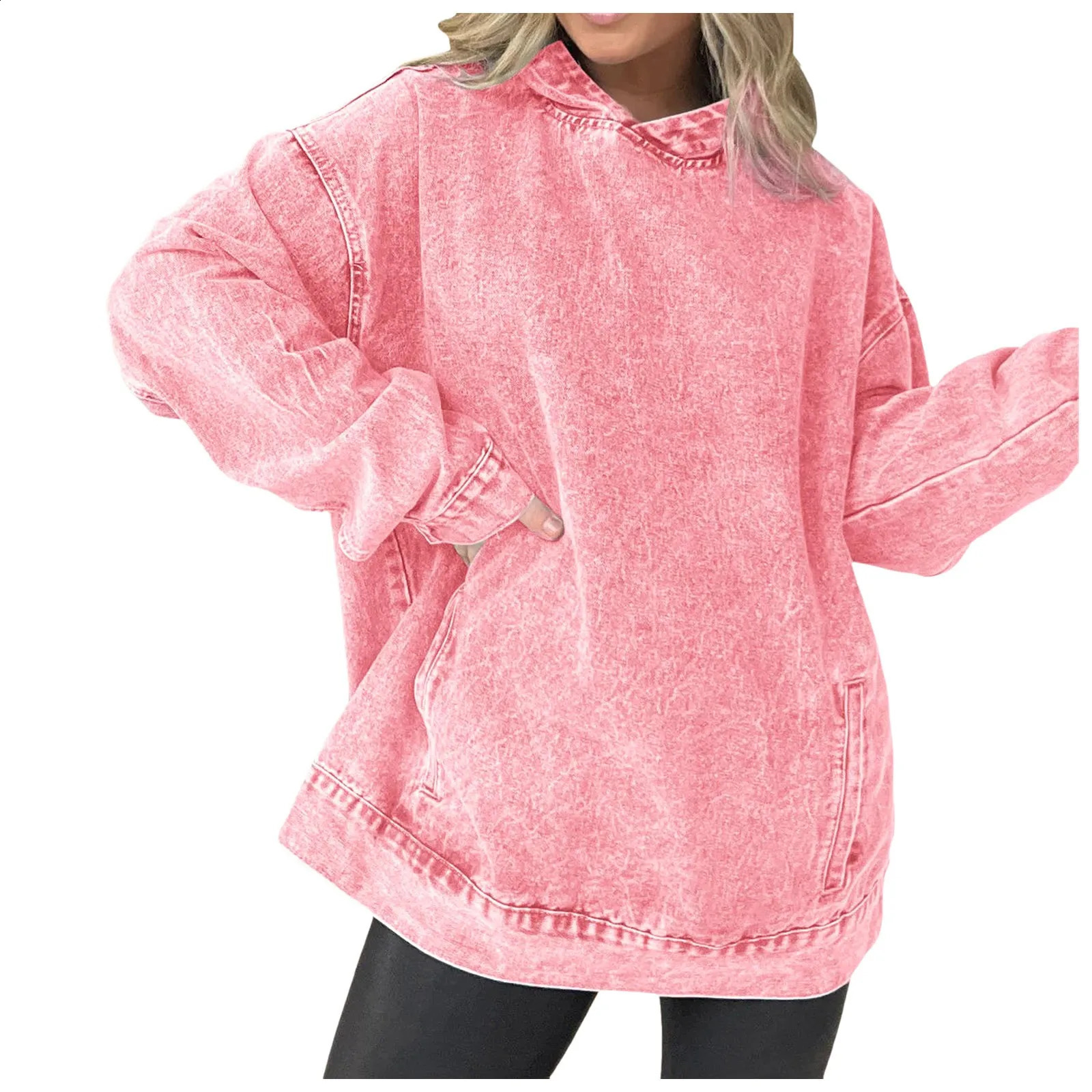 Vintage Distressed Solid Hooded Pullover Hoodie Oversize Woman Washed Wax Dyeing Baggy Casual Hoodies Sweatshirt Women 240812