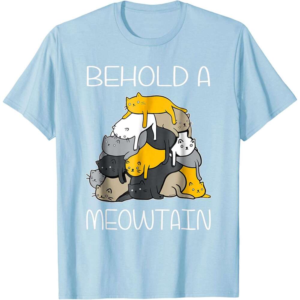 25ss Casual T shirt for Mens - Behold A Meowtain Cat Mountain Tee T-Shirt Shirts Tshirt Graphic Tee Tops Clothes Short sleeve Free shipping