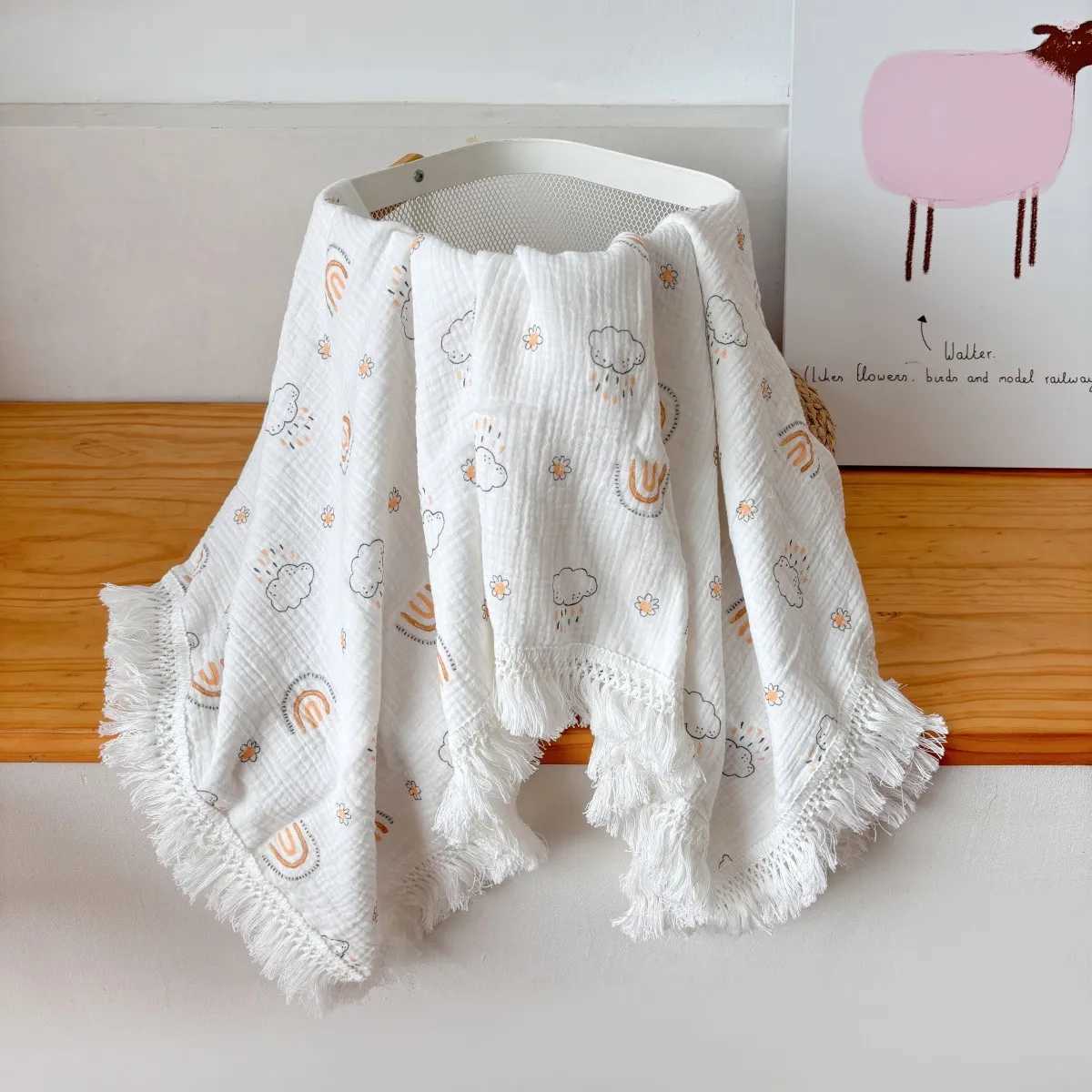 Cotton Breathable Flower Printed Baby Flow Suswader Blanket Summer Air Condition Cover Blanket Childrens Toller BlanketW240810