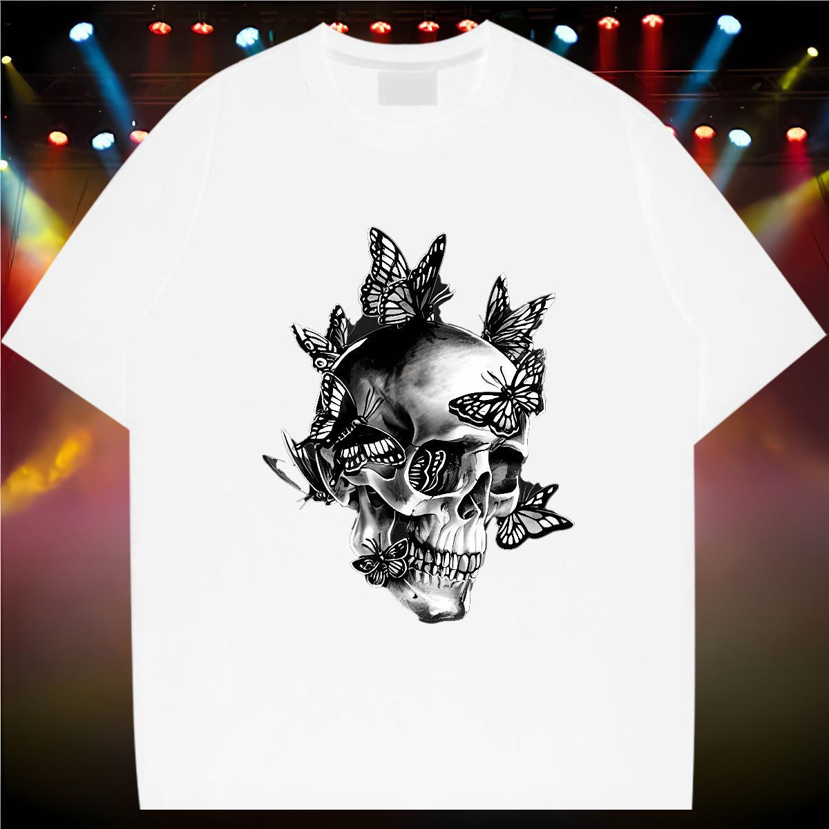 New Designer Mens T Shirts skull Tops 230g Cotton Anime Printing Street Popular Skull Breathable Short Sleeve Men Tees