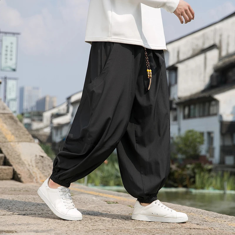 Pants Men Harajuku Casual Jogging Pants Mens Black Thin Fashion Loose Harlem Wide Leg Trousers Vintage Sweatpants Plus Size 5XL 240812