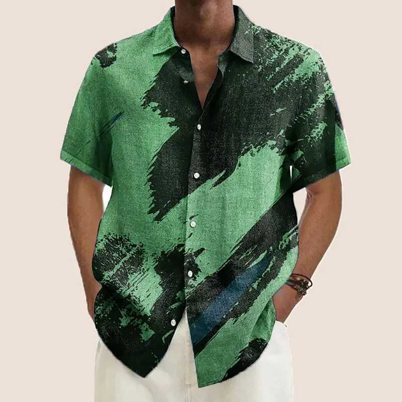 Ink graffiti gradient pattern printed short-sleeved shirt Fashionable high-end design lapel mens tops new mens shirtsXJ240812