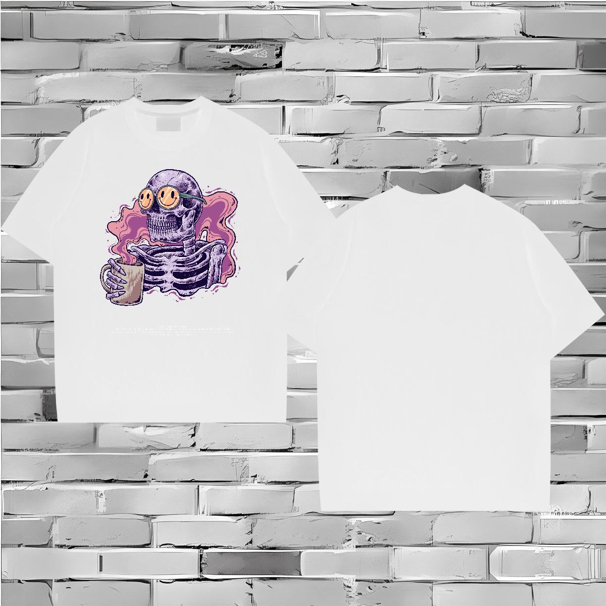 2024 T Shirt For Man skull Tshirts 230g Cotton Hip Hop Street Brand Custom Cartoon Pure Cotton Men Clothes T-Shirt