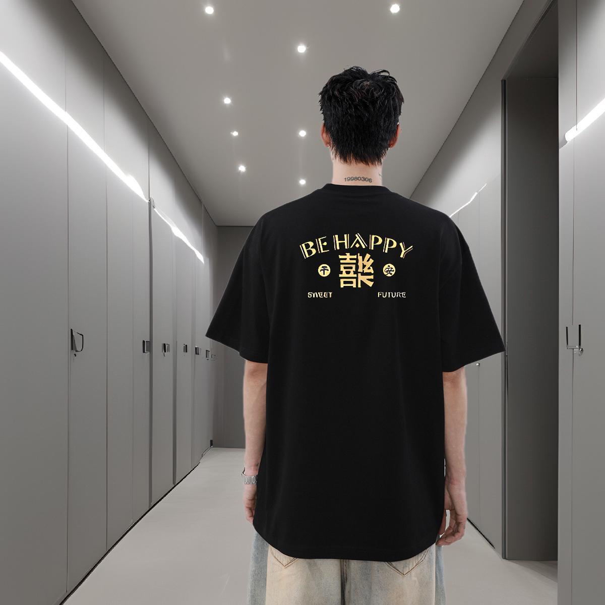 2024 Summer Mens T Shirts letter Tops Shirt 230g Cotton Sports Casual Loose Fit DIY Printed Breathable Short Sleeve Tshirts