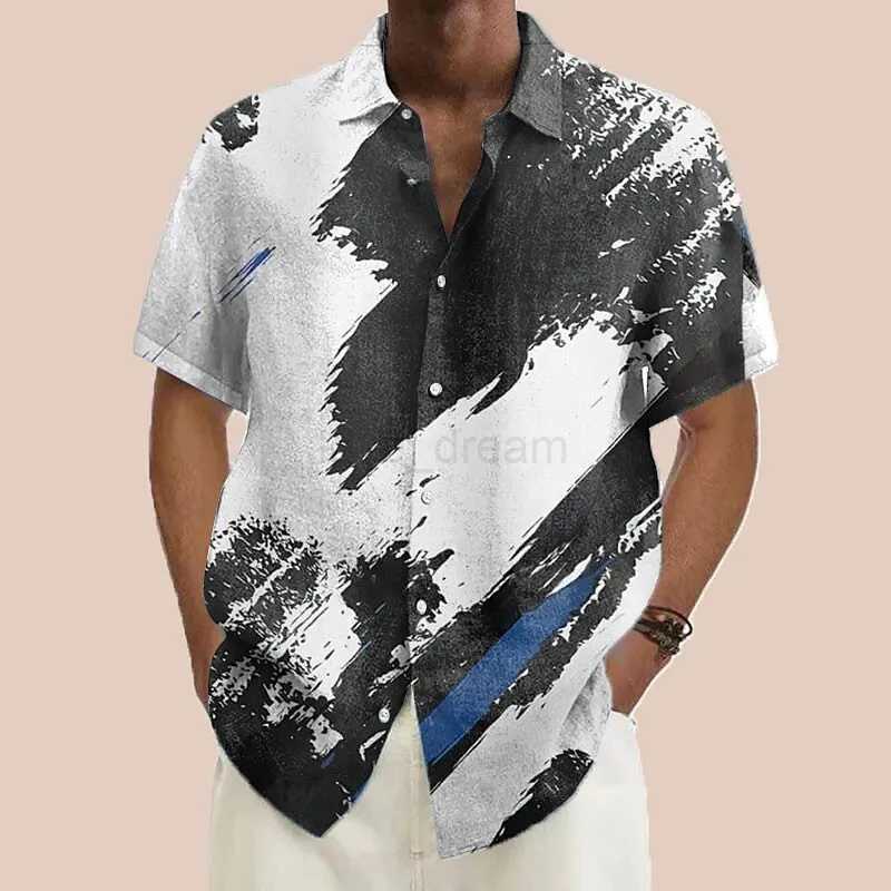 Ink graffiti gradient pattern printed short-sleeved shirt Fashionable high-end design lapel mens tops new mens shirtsXJ240812