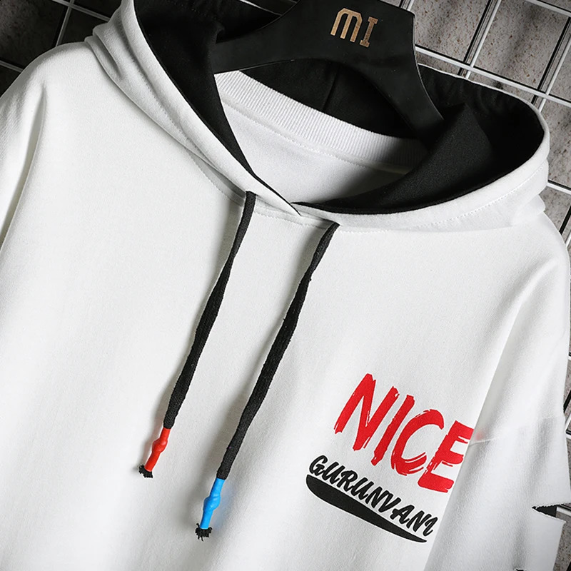 Men Ribben Hoodies Autumn Male Fashion Clashing Colours Sweatshirt Letter Printed Hooded Hip-hop Streetwear Casual Man Clothes 240812