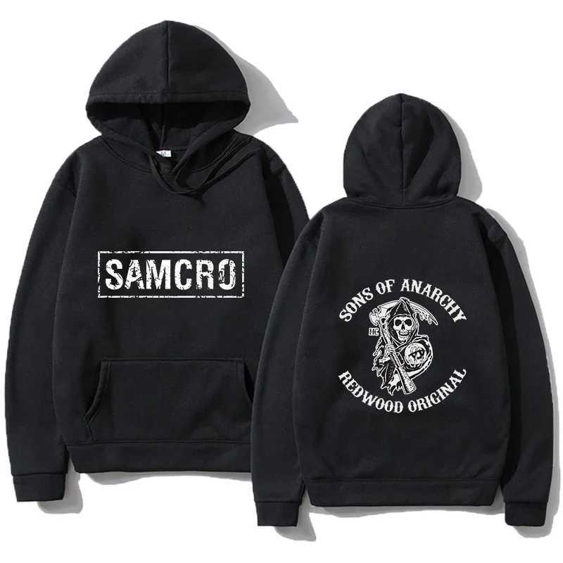 2024 Chinese New Year Mens Anarchy Son SAMCRO Double sided Printed Sportswear Mens Fashion Brand Design PulloverW240724
