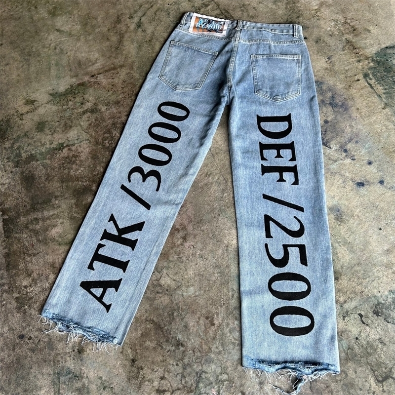Harajuku y2k baggy jeans blue eyes white dragon print wide leg denim pants anime jeans streetwear trouser men clothing 240810