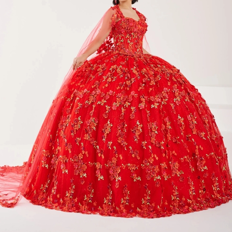Red Quinceanera Dress Ball Gown Off The Shoulder Bride Robe Sweet 16 Applique Lace Beads Birthday Party Vestidos 15 De Novia