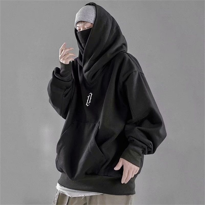 Mens Hip Hop Hoodies High Neck Male Solid Autumn And Winter Ninjas Long Sleeve Hooded Sweatshirt Loose Clothes y240810