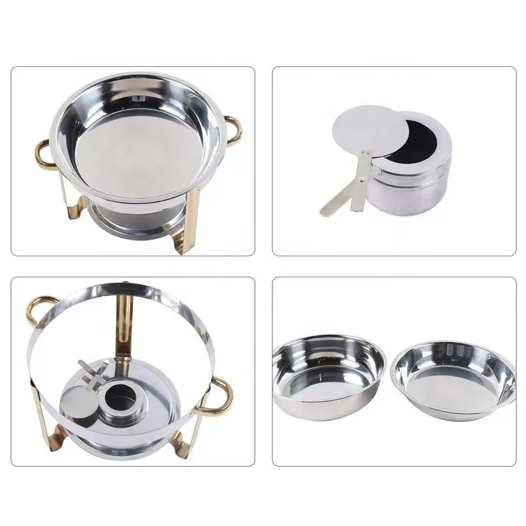 Dishes & Plates 4.5L Stainless Steel Chafer Buffet Chafing Dish Set Catering Pans Food Warmer Lid Round Chafe Circular alcohol stove food heater