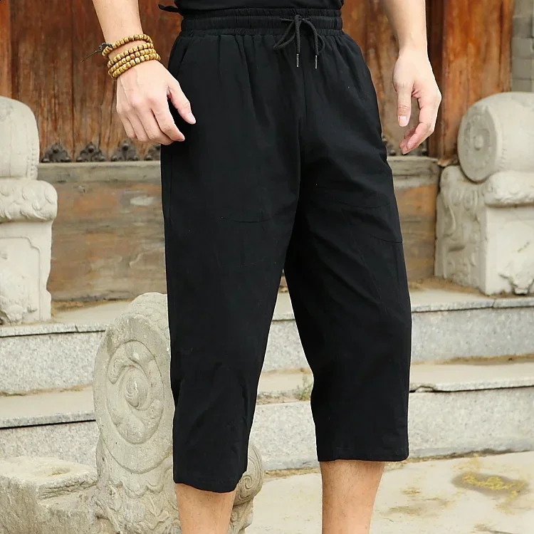 Linen Short Men 34 Length Knee Cotton Large Size 5xl High Waist Plus Size 6XL Bermuda Shorts Male Long Mens Summer Breeches 240812