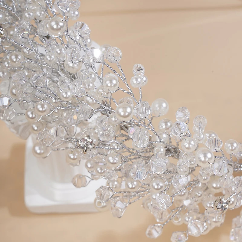 Pearl Crystal Bridal Crown Headpieces Handmade Party Wedding Hair Accessories Vintage Rhinestone Women Headband Tiaras 240805
