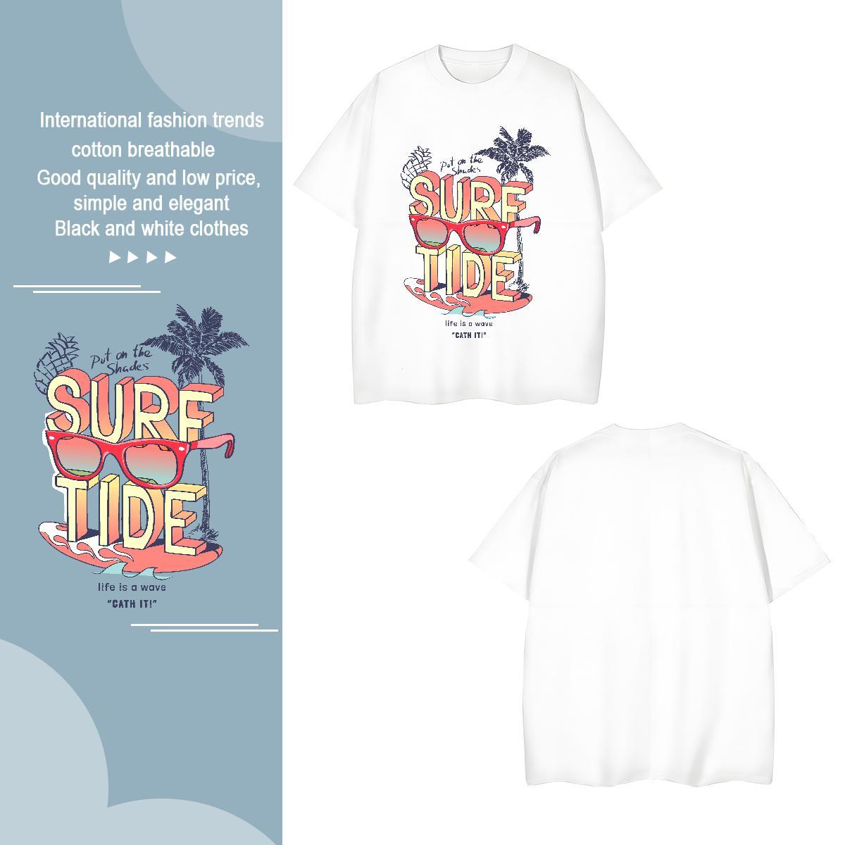 Loose Men Clothes T-Shirt letter 100% Cotton 230g Summer Casual Breathable Short Sleeve T-Shirts Cartoon Printing L-4XL Customized Top Tees