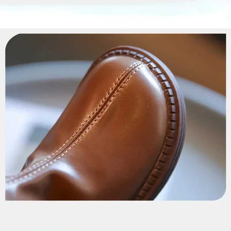 Childrens Leather Boots Spring 2023 New Casual Knight Boots Fashion Girls High Heels Soft soled Childrens Shoes W240810