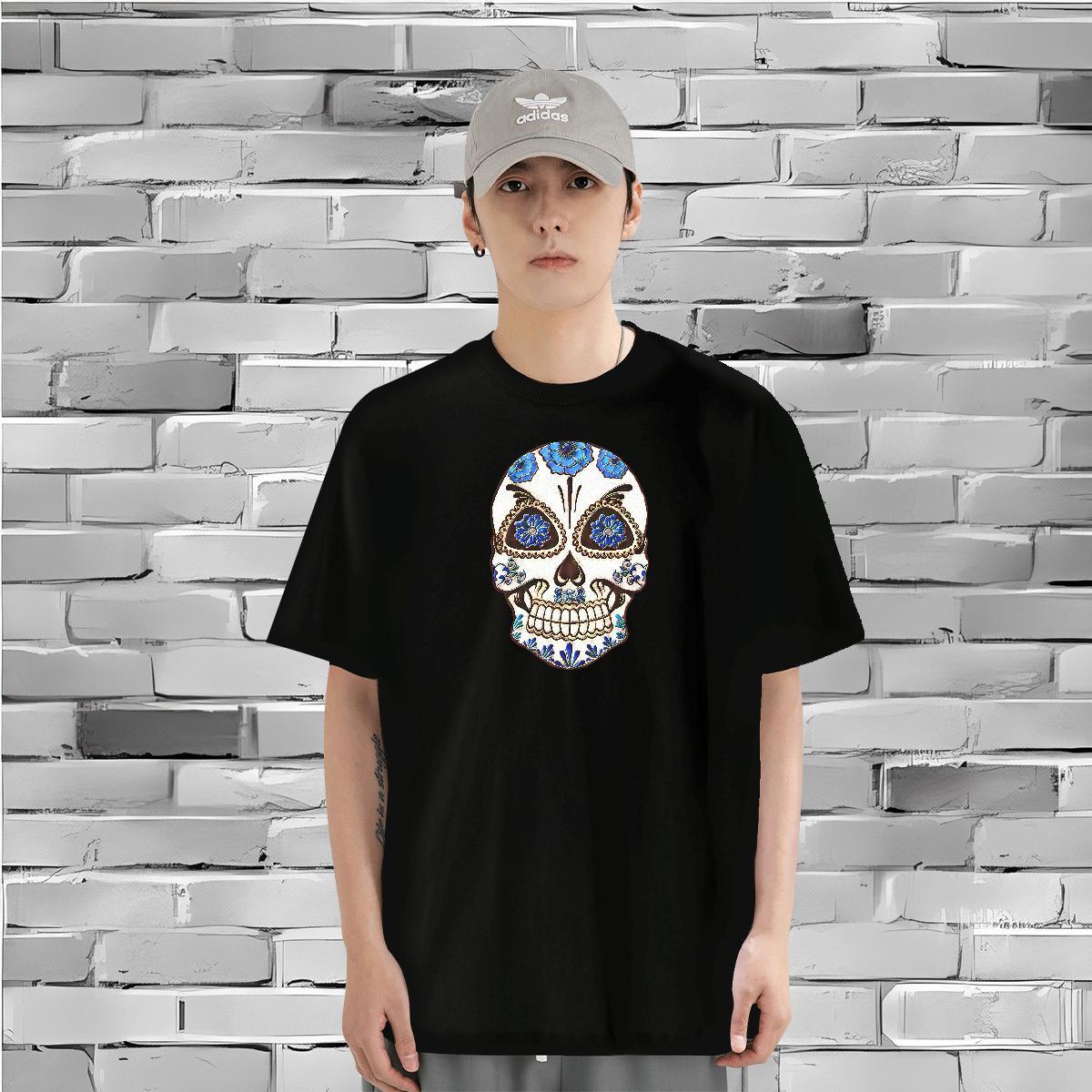 Factory Direct T-Shirts skull Tees Shirts 100% Cotton 230g Daily Outfit Wholesale Custom Big Size O Neck Short Sleeves Tshirts