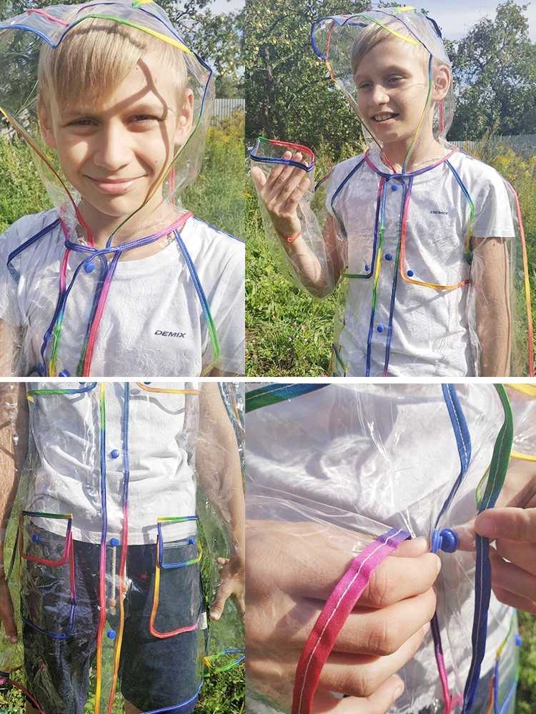Transparent Rainbow Edge Kids Raincoat Waterproof EVA Children Rain Coat Windproof Rain Jacket Poncho Hat Kindergarden Rain Gear Y240810