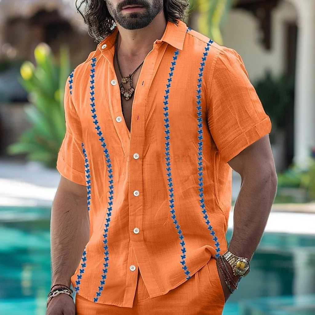 Cotton linen hot sale mens short sleeve shirt summer solid color lapel casual beach style plus summer new fashion short sleeveXJ240812