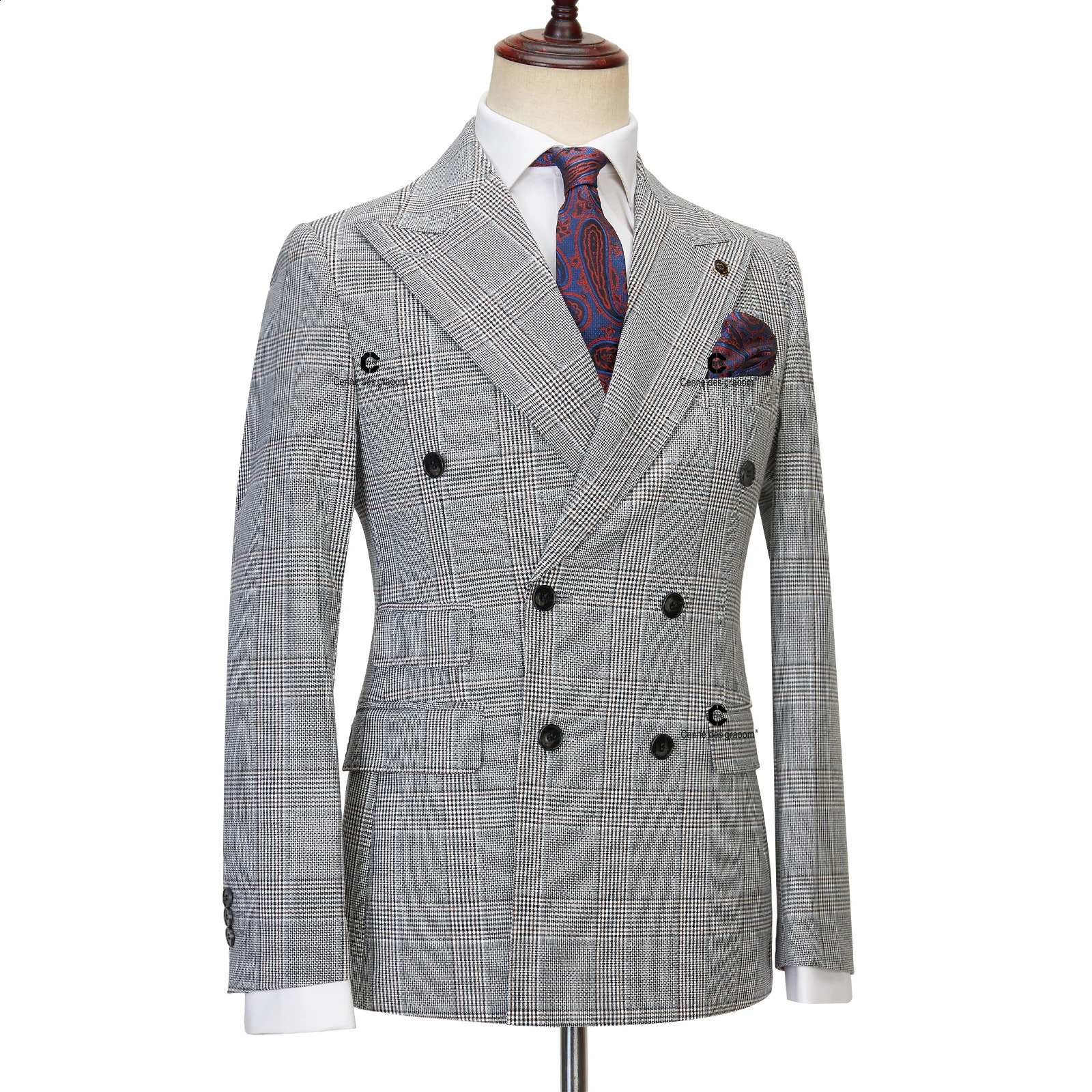 Cenne Des Graoom Classic Full Mens Suit Plaid 2 Pcs Vintage Double-Breasted Jacket Vest Pants for Office Business Wedding 240812