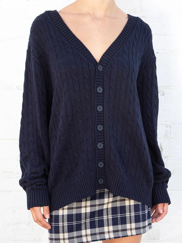 Vintage Loose Twisted Flower Cardigan Autumn Soft Cotton V Neck Casual Button Sweater Top Women Preppy Style Solid Knitted Coats 240812