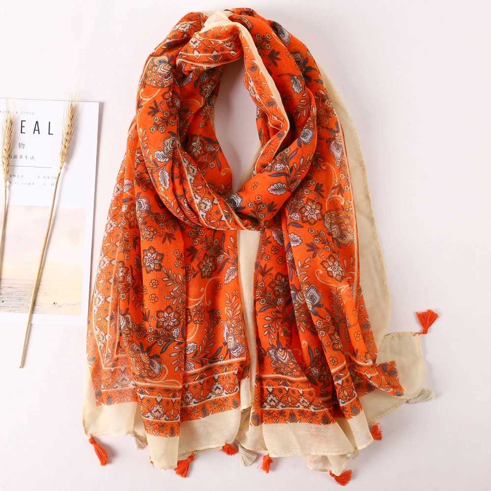 Luxury brand 2021 cotton scarf womens large shawl Pashmina Muslim headscarf Foulard design printing womens beach hair stealing scarf Pareo W240810