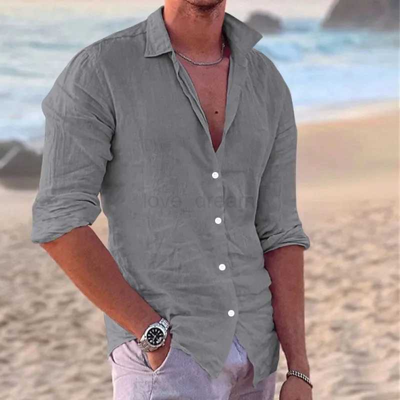 2023 Spring and Autumn Mens Casual Fashion Cotton Hemp Slim Fit Shirt for MenXJ240812