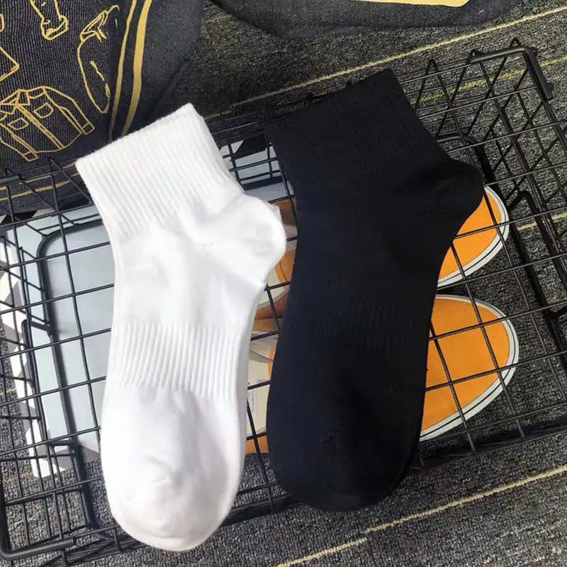 5 Pairslot 100% Cotton Mens Socks Spring Autumn Black White Absorption Womens Boat Socks Anti-Odor Breathable Sports Socks 240812
