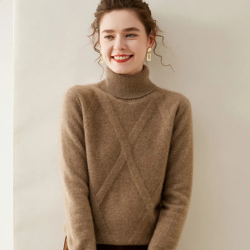 Autumn and Winter Turtleneck Cashmere Sweater For Women 100 Pure Cashmere Lapel Mat Knitted Loose Thick Pullover Sweater Top 240812