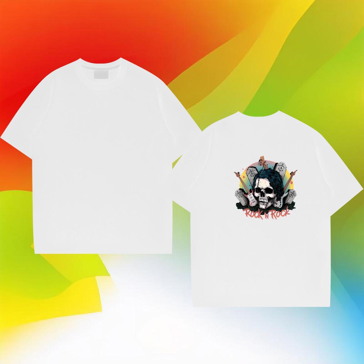 2024 New Men T Shirts skull Clothes 230g Cotton Sports Casual Classic DIY Printed Crew Neck Breathable Men Tees