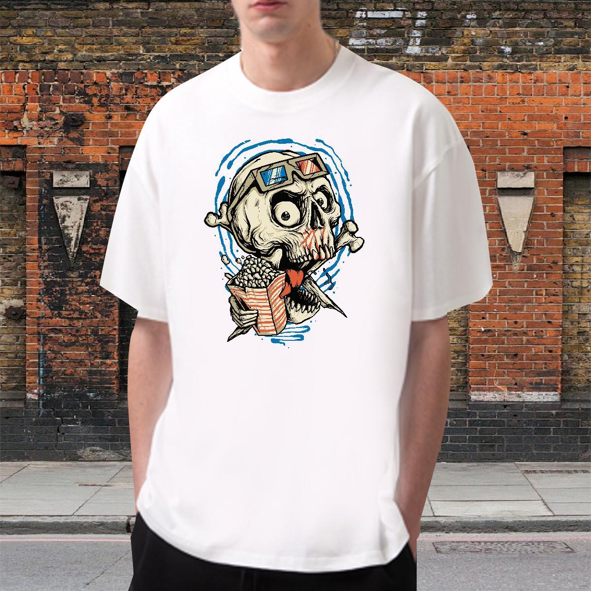 Classic Casual T shirt skull Wear 230g Pure Cotton Casual Daily Wear Brand Graphic Crew Neck Breathable Tshirt for Man Woman