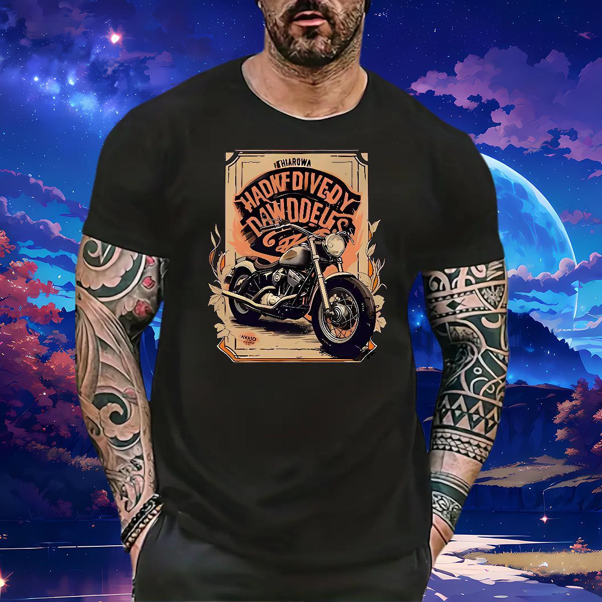 Free Shipping Men Tees Motorcycle 230g Pure Cotton Street Casual Round Neck Short Sleeve Man T Shirts Anime Print 2024 Summer Tees Shirts