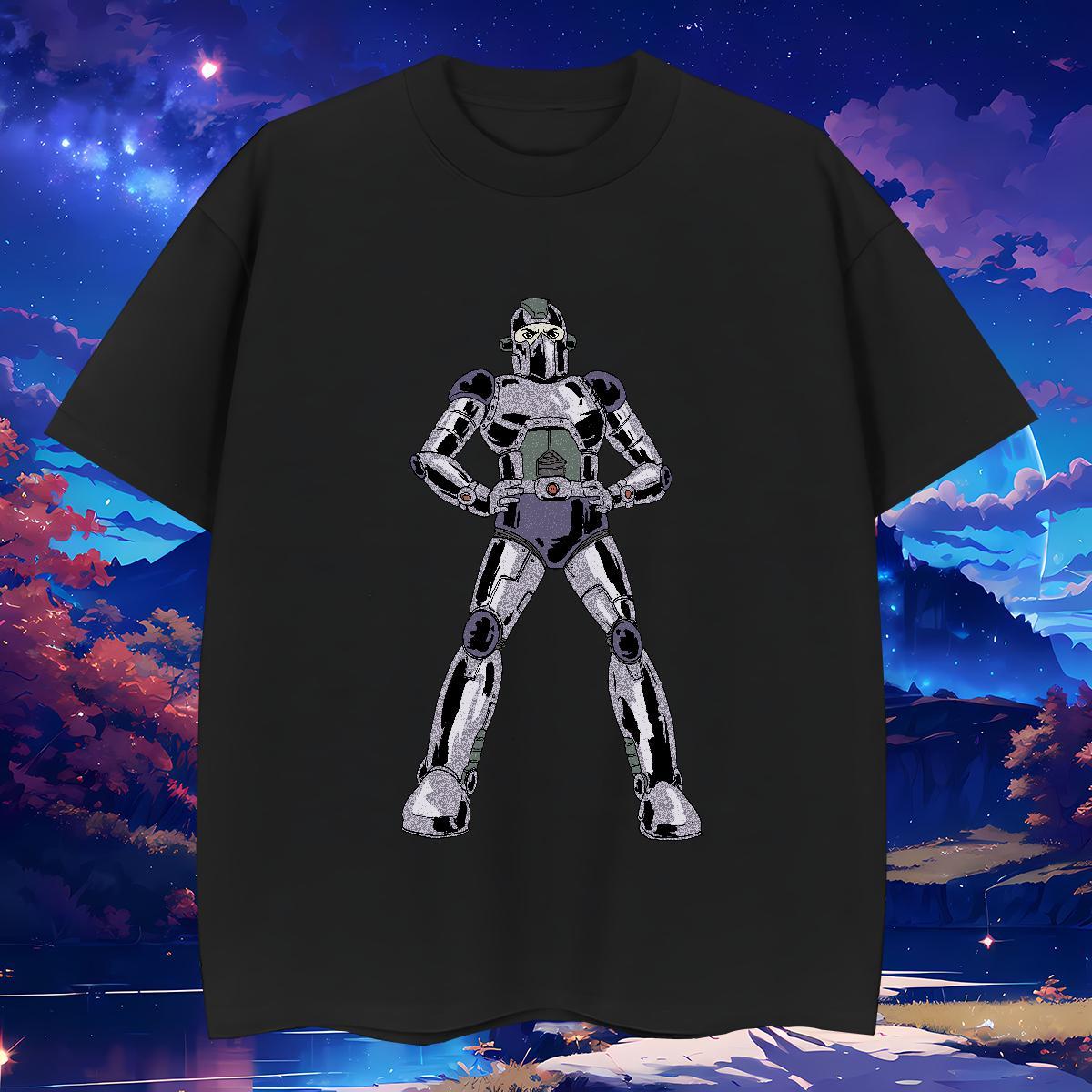 TOP Quality Men Tshirts robot 100% Cotton 230g Street Crew Neck Breathable T-Shirts Black Oversized New Arrival Top Tees