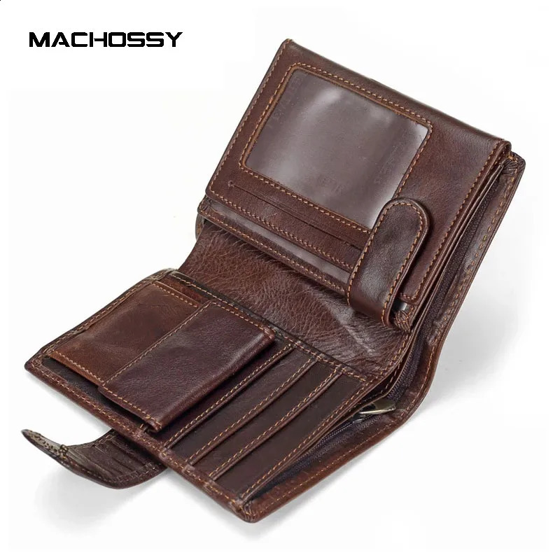 Machossy mens wallet denim leather coin clutch buckle open highquality retro short 135cm 10cm 240910