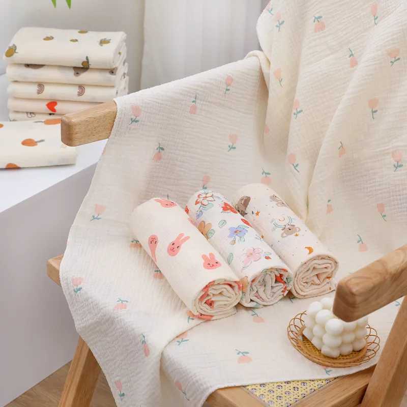 Cotton plain weave cute cartoon printed baby cotton blanket soft and breathable newborn baby receiving blanketW240810