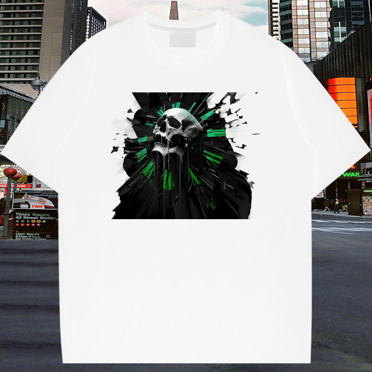 2024 Summer Men T Shirts skull Tees 230g 100% Cotton Hip Hop Street Cool Design DIY Printed Crew Neck Breathable Men Clothes T-Shirt