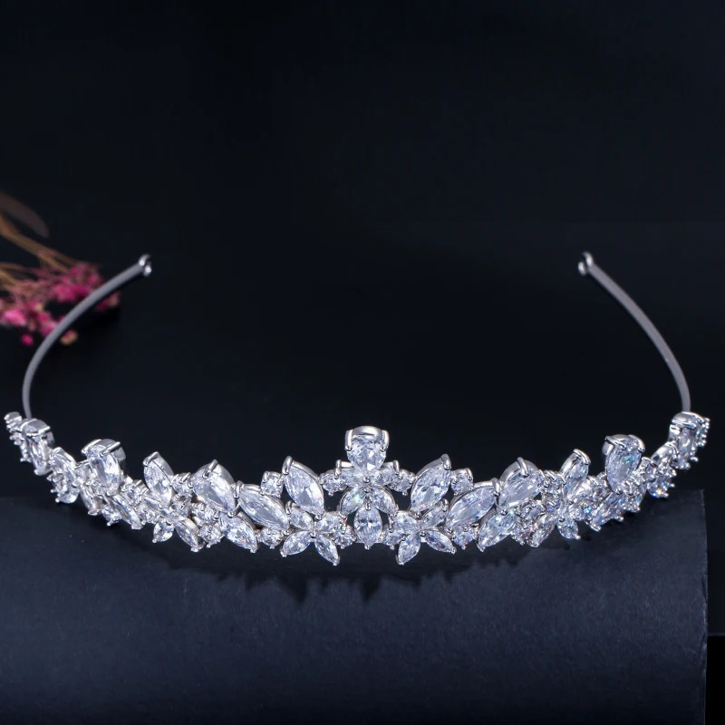 CWWZircons High Quality Cubic Zirconia Romantic Bridal Flower Tiara Crown Wedding Bridesmaid Hair Accessories Jewelry A008 240805